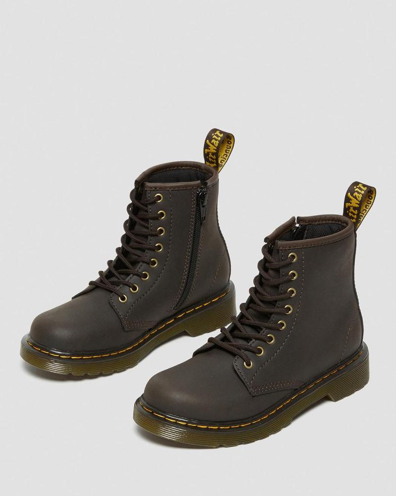 Kids' Dr Martens Junior 1460 Wildhorse Leather Lace Up Boots Dark / Brown | AU 690NWY